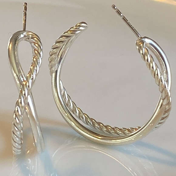 David Yurman Sterl. Silver Crossover Hoop Earrings